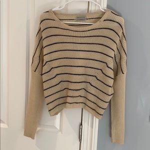 UO Cropped Beige and Black Striped Sweater